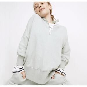 Madewell MWL Airyterry Light Green Half-Zip Sweatshirt - Size - Medium